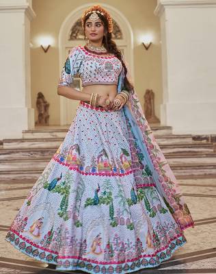 Olive Green Mirror Work Lehenga Choli Set 4
