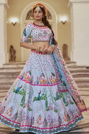 Olive Green Mirror Work Lehenga Choli Set