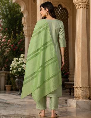 women's art silk fabric embroidered kurta set with dupatta 4