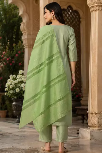 women's art silk fabric embroidered kurta set with dupatta
