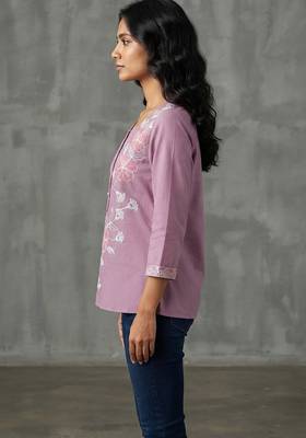 Elegant mauve floral embroidered short kurti 3