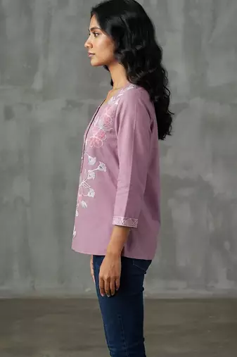 Elegant mauve floral embroidered short kurti