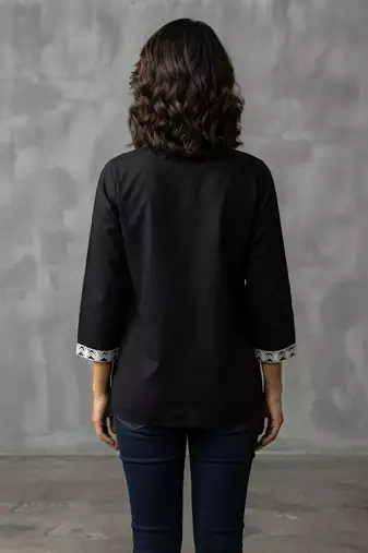 Chic black and white embroidered short kurti