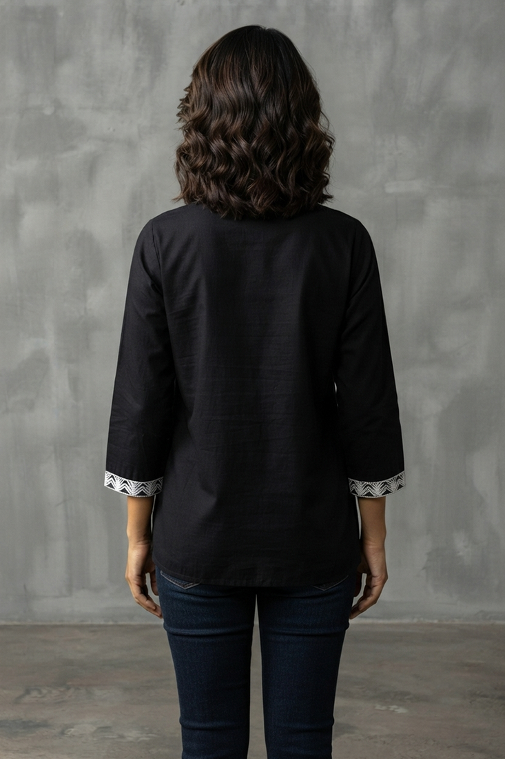 Chic black and white embroidered short kurti