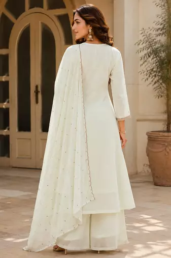 women's premium georgette embroidered kurta set with dupatta