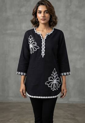 Chic black and white embroidered short kurti 1