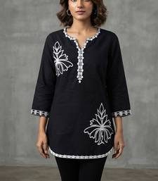 Chic black and white embroidered short kurti