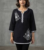 Chic black and white embroidered short kurti