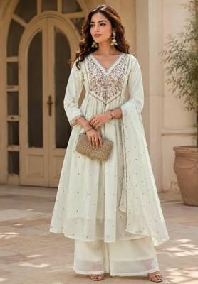 women's premium georgette embroidered kurta set with dupatta 5