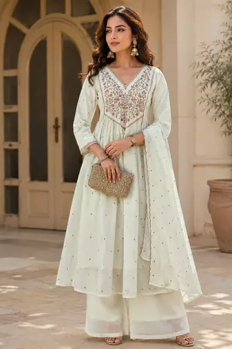 women's premium georgette embroidered kurta set with dupatta