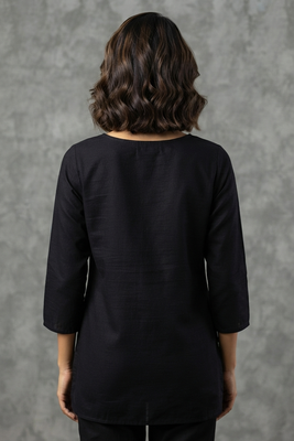 Chic black and white embroidered short kurti 2