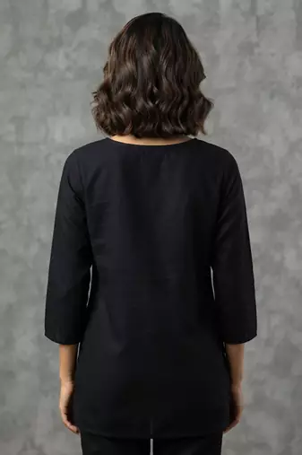 Chic black and white embroidered short kurti