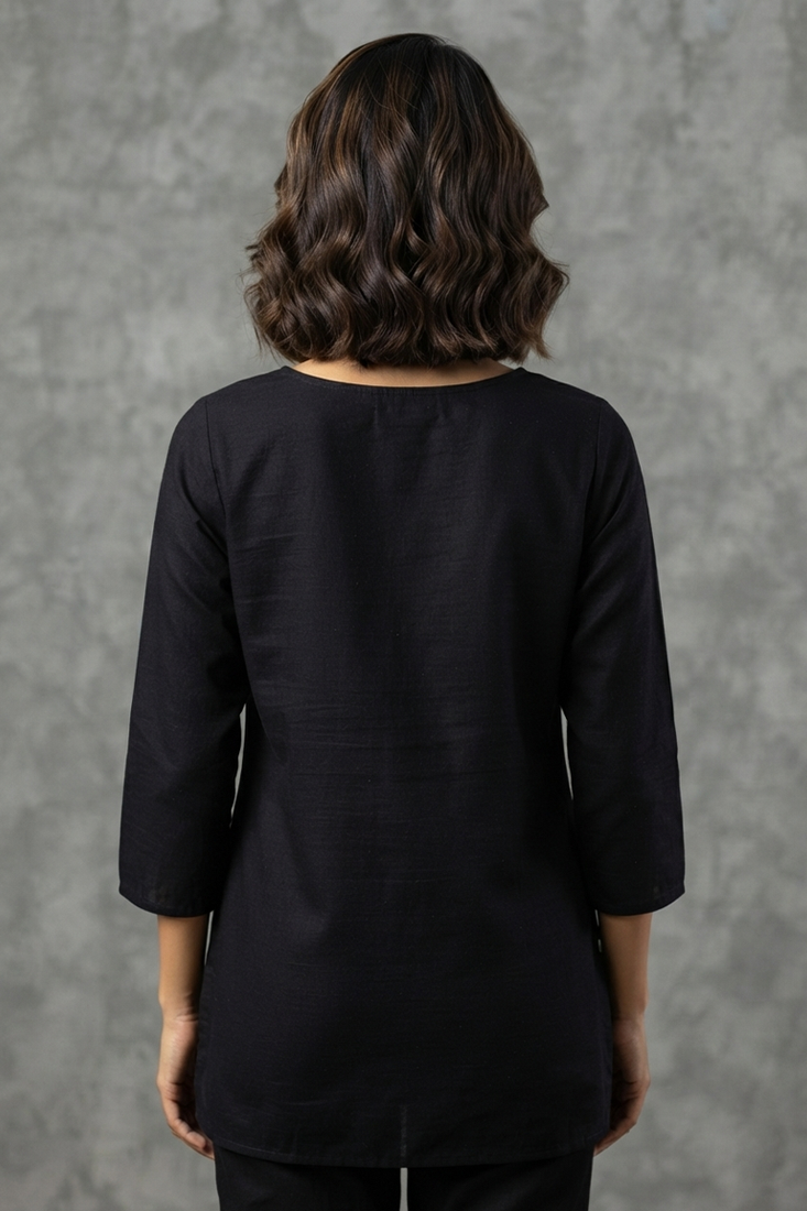 Chic black and white embroidered short kurti