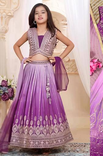 Kids blue lehenga choli with Dupatta embroidery work