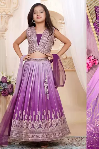 Kids blue lehenga choli with Dupatta embroidery work