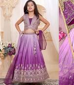 Kids blue lehenga choli with Dupatta embroidery work