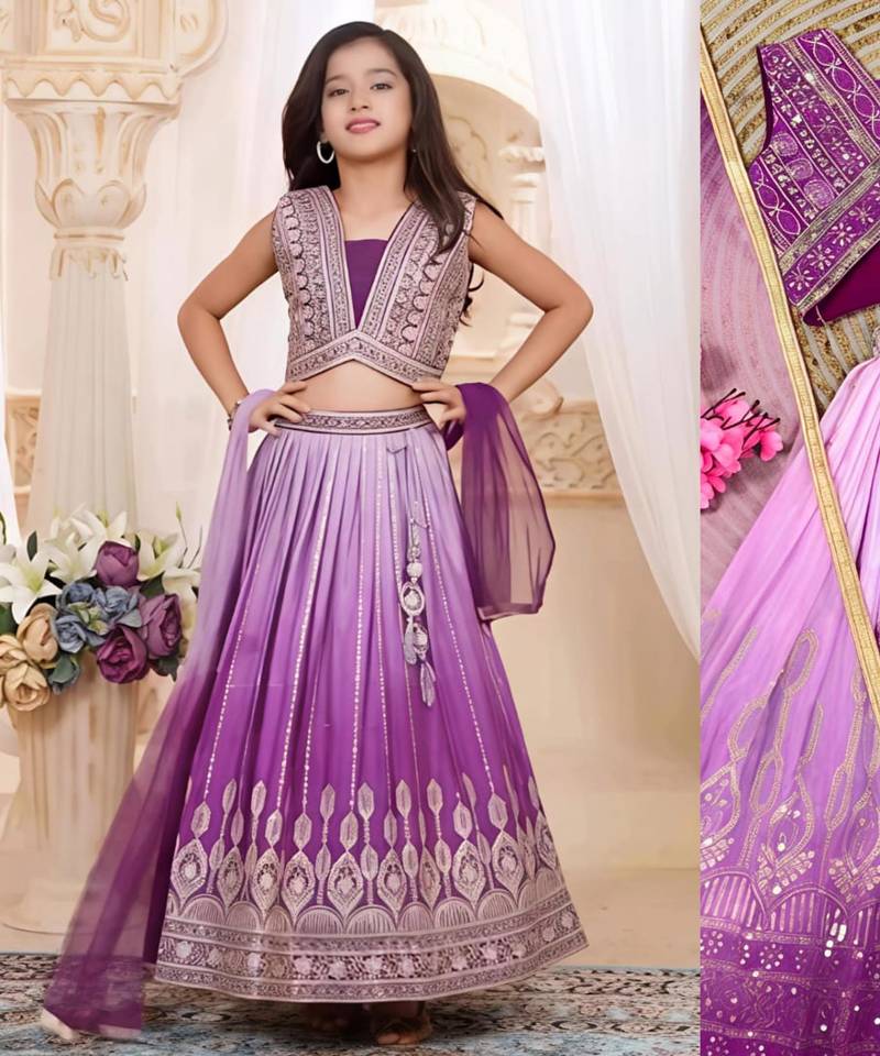 Kids blue lehenga choli with Dupatta embroidery work