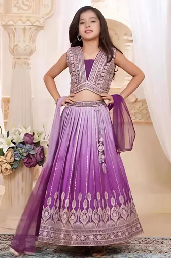 Kids blue lehenga choli with Dupatta embroidery work