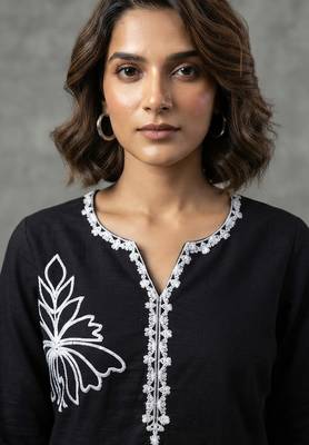 Chic black and white embroidered short kurti 3
