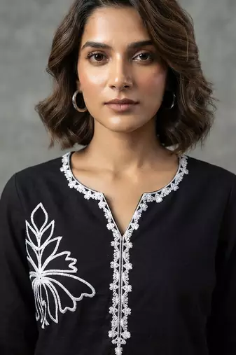 Chic black and white embroidered short kurti