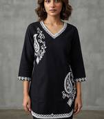 Sophisticated black and white paisley embroidered kurti