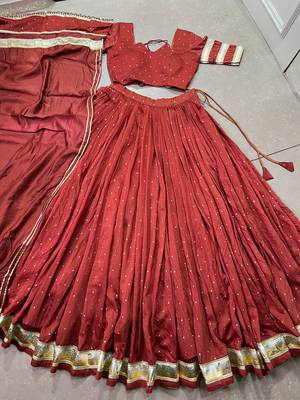 Chanderi with Fine Zari Weaving & Lace Finish Lehenga Set - Full stitched free size 6