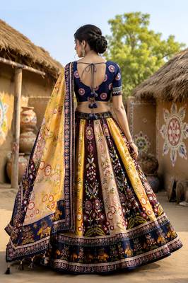 Navratri Ajarakh Print Rayon Semi Stitched Lehenga Choli & Unstitched Blouse With Dupatta 4