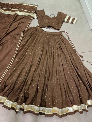 Chanderi with Fine Zari Weaving & Lace Finish Lehenga Set - Full stitched free size 7