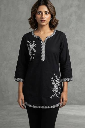 Elegant black and white embroidered kurti