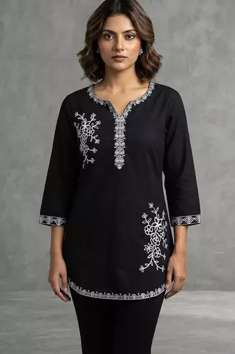 Elegant black and white embroidered kurti