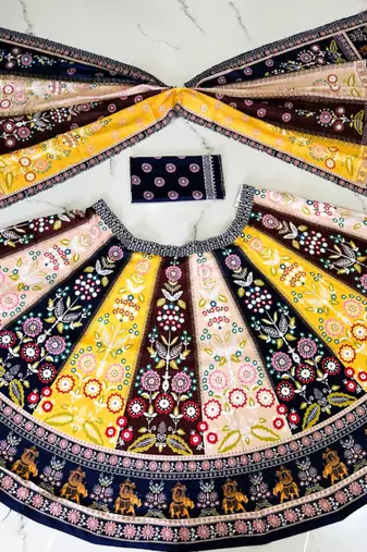 Navratri Ajarakh Print Rayon Semi Stitched Lehenga Choli & Unstitched Blouse With Dupatta