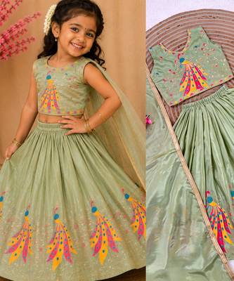 Kids mint green color lehenga choli with Dupatta embroidery work 1