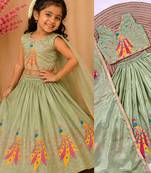Kids mint green color lehenga choli with Dupatta embroidery work