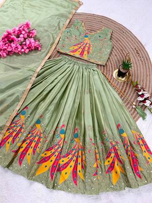 Kids mint green color lehenga choli with Dupatta embroidery work 4
