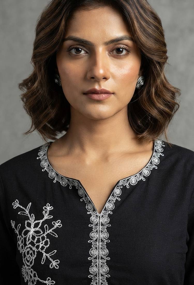 Elegant black and white embroidered kurti