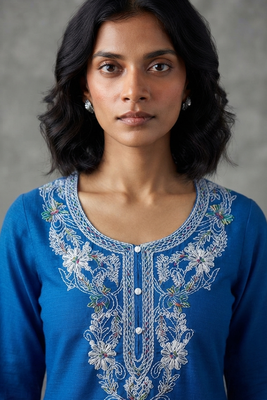 Royal blue embroidered kurti co-ord set 3