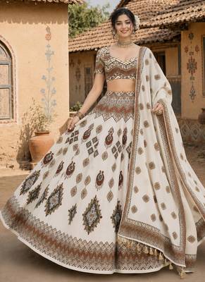 Navratri Ajrakh Print Rayon Lehenga Choli & Blouse With Dupatta 2