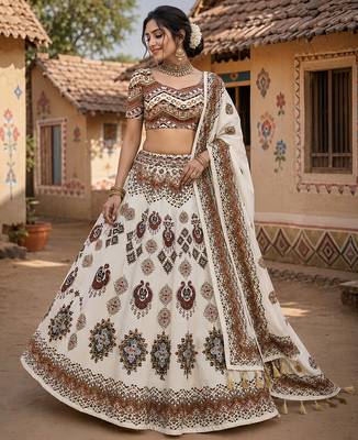Navratri Ajrakh Print Rayon Lehenga Choli & Blouse With Dupatta 3