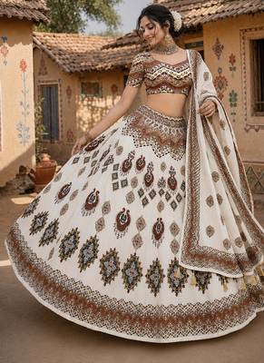 Navratri Ajrakh Print Rayon Lehenga Choli & Blouse With Dupatta 4