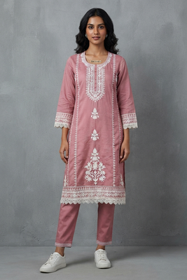 Elegant mauve embroidered kurti co-ord set 1
