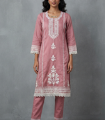 Elegant mauve embroidered kurti co-ord set