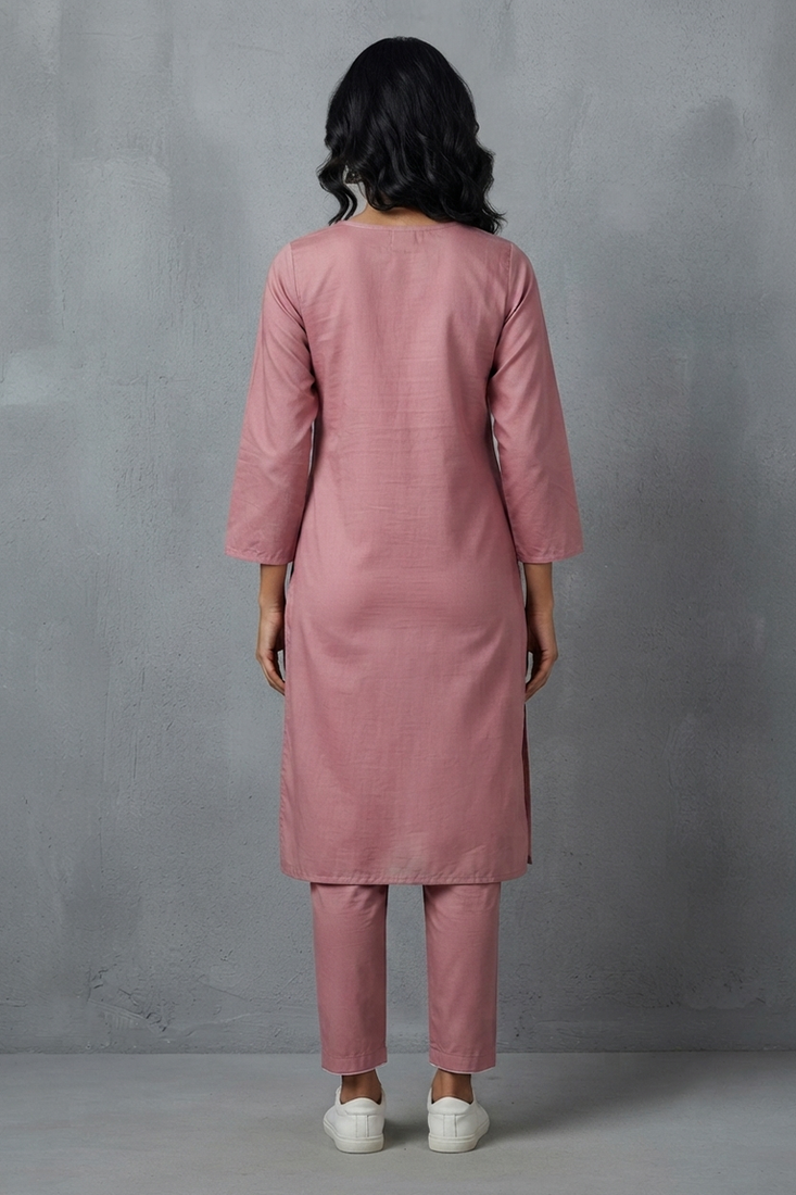 Elegant mauve embroidered kurti co-ord set