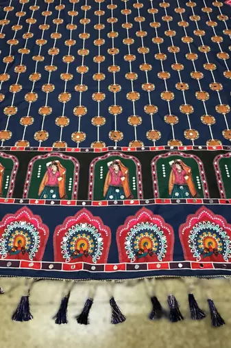 Navratri Ajarakh Print Rayon Semi Stitched Lehenga Choli & Unstitched Blouse With Dupatta