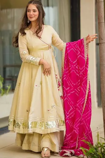 Women Gotta Patti Anarkali Kurta