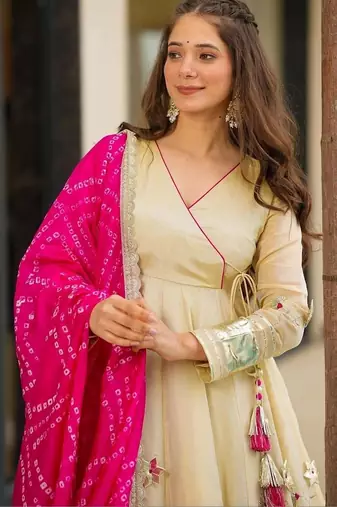 Women Gotta Patti Anarkali Kurta