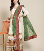 Green & Off-White Pure Georgette Half and Half Bandhani Saree