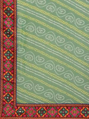 Green & Off-White Pure Georgette Half and Half Bandhani Saree 4