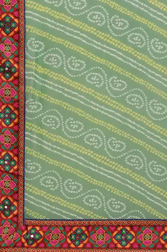 Green & Off-White Pure Georgette Half and Half Bandhani Saree