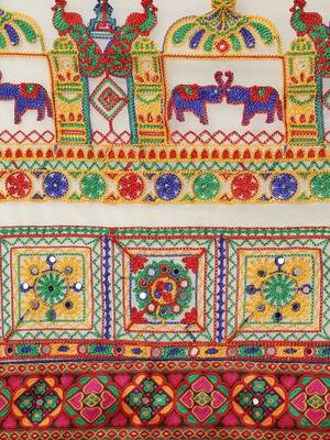 Orange & Off-White Mirror Work Pure Georgette Half and Half Bandhani Saree 4