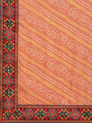 Orange & Off-White Mirror Work Pure Georgette Half and Half Bandhani Saree 5